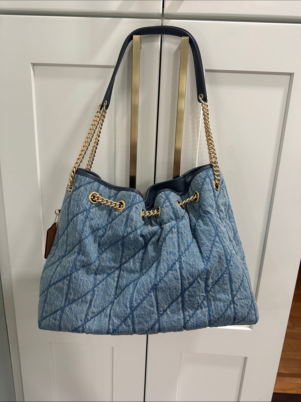 Coach Quilted Denim Shoulder Bag with Gold Hardware - Picture 2 of 13